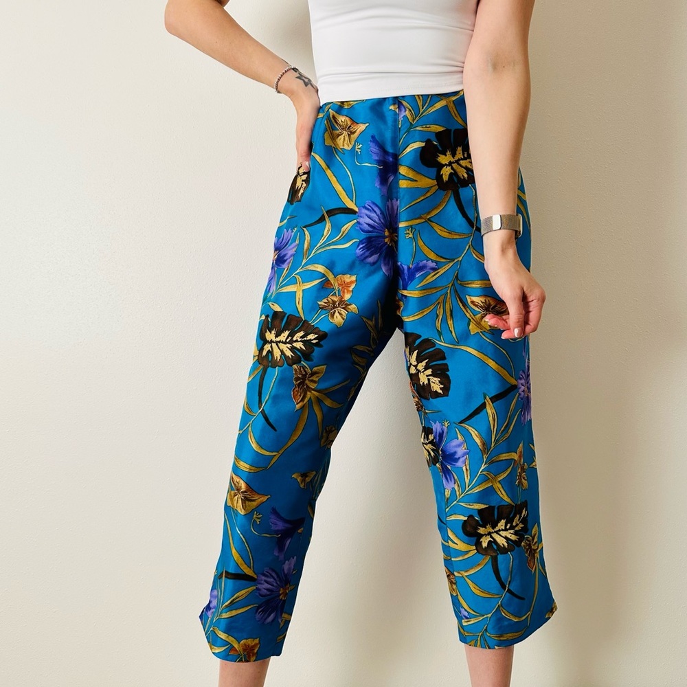 Silkland 100% silk floral garden cropped pants